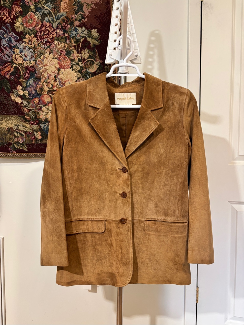 Margaret Godfrey Genuine Suede Leather Blazer Size 8 Caramel Brown